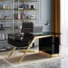 Hungled Modern 180 cm Rectangular Black Executive Desk with Storage Cabinet