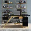 Hungled Modern 180 cm Rectangular Black Executive Desk with Storage Cabinet