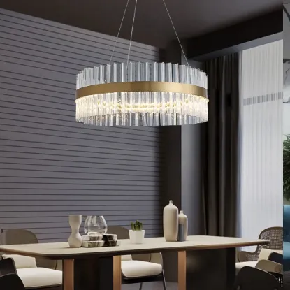 Fixedo Modern Glass Chandelier with Round Frame in Brass and Adjustable Cables