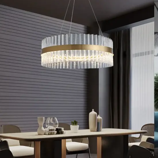 Fixedo Modern Glass Chandelier with Round Frame in Brass and Adjustable Cables