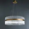 Fixedo Modern Glass Chandelier with Round Frame in Brass and Adjustable Cables