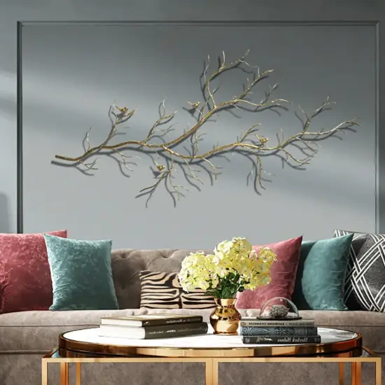 Picture of Luxury Creative Metal Branch & Birds Wall Decor Home Art in Gold in Living Room