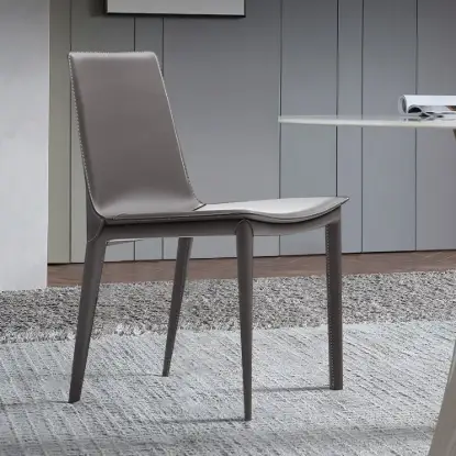 Picture of Grey Saddle Leather Upholstered High Back Dining Chair (Set of 2)