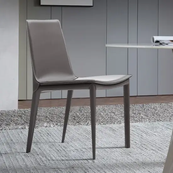 Grey Saddle Leather Upholstered High Back Dining Chair (Set of 2)