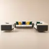 Vertex Modern Leather 3-Piece Living Room Sofa Set – Gray Beige Faux