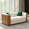 Picture of Wovent Modern Beige Faux Leather Tufted Sofa & Loveseat Living Room Set of 3