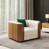 Picture of Wovent Modern Beige Faux Leather Tufted Sofa & Loveseat Living Room Set of 3