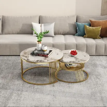 Picture of Modern 2-Piece Round Pandora Nesting Coffee Table Set with Sintered Stone Top