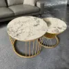 Modern 2-Piece Round Pandora Nesting Coffee Table Set with Sintered Stone Top