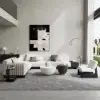 Modern 50 - 70 cm cm Round Beige & Gray Sintered Stone Leather Drum Coffee Table Set