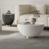 Modern 50 - 70 cm cm Round Beige & Gray Sintered Stone Leather Drum Coffee Table Set