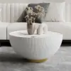 Modern 50 - 70 cm cm Round Beige & Gray Sintered Stone Leather Drum Coffee Table Set