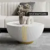 Modern 50 - 70 cm cm Round Beige & Gray Sintered Stone Leather Drum Coffee Table Set