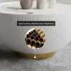 Modern 50 - 70 cm cm Round Beige & Gray Sintered Stone Leather Drum Coffee Table Set