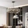 Clyvra Modern Geometric Crystal Chandelier 10-Light with Adjustable Chain in Black