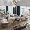 Modern Faux Leather Living Room Sofa Set in Brown & White Set of 3