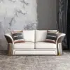 Modern Faux Leather Living Room Sofa Set in Brown & White Set of 3