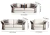 Modern Faux Leather Living Room Sofa Set in Brown & White Set of 3