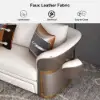Modern Faux Leather Living Room Sofa Set in Brown & White Set of 3