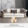 Modern Faux Leather Living Room Sofa Set in Brown & White Set of 3