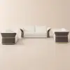 Modern Faux Leather Living Room Sofa Set in Brown & White Set of 3