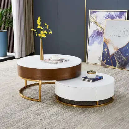 Picture of Round 2-Piece Nesting Set Lift-Top Coffee Table and Wooden Coffee Table with 2 Drawers