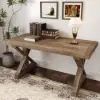 Farmhouse 180 cm Rectangular Light Walnut Solid Wood Desk
