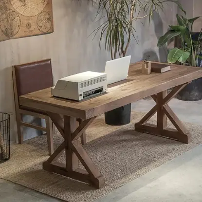 Farmhouse 150 cm Rectangular Light Walnut Solid Wood Desk