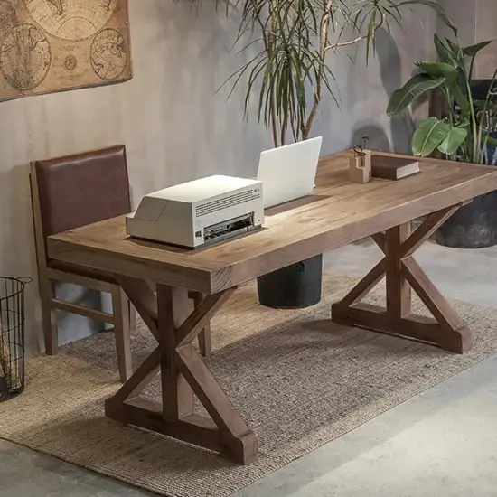 Farmhouse 150 cm Rectangular Light Walnut Solid Wood Desk