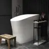 120 cm Freestanding Stone Resin White Soaking Bathtub with Ergonomic Built-in Seat