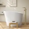 120 cm Freestanding Stone Resin White Soaking Bathtub with Ergonomic Built-in Seat