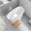 120 cm Freestanding Stone Resin White Soaking Bathtub with Ergonomic Built-in Seat