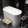 100 cm Deep Oval Freestanding Stone Resin Soaking Bathtub with Built-in Seat – Matte White Japanese