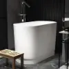100 cm Deep Oval Freestanding Stone Resin Soaking Bathtub with Built-in Seat – Matte White Japanese