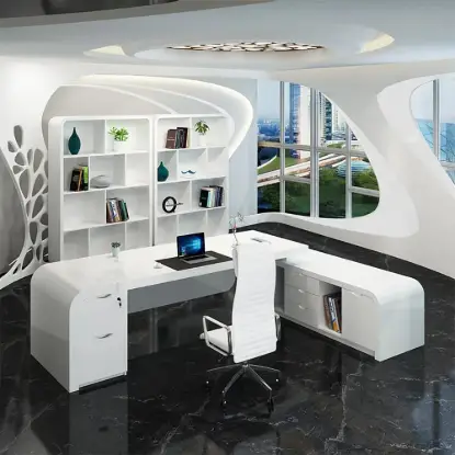 Chicent White L-shaped Modern Executive Desk with Ample Storage Right Hand (70.9'')