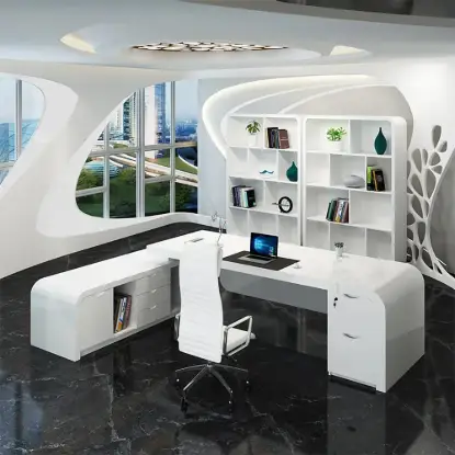 Chicent White L-shaped Modern Computer Desk with Cabinet Left Hand (1800mm)