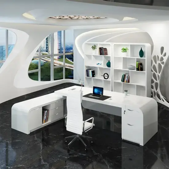 Chicent White L-shaped Modern Computer Desk with Cabinet Left Hand (1800mm)