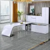 L-Shaped Right Hand Modern White Office Desk with Storage