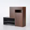 Fero Walnut Corner Shoe Storage Cabinet with 7 Shelves & 1 Drawer Entryway Shoe Storage