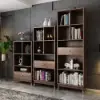 Ultic Modern Walnut Bookshelf Bookcase with Metal Frame and Drawer – 198cm