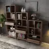 Ultic Modern Walnut Bookshelf Bookcase with Metal Frame and Drawer – 198cm