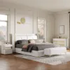 Queen Size Leather Wingback Bed
