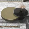 Modern 100 cm Round Gold & Black 2-Piece Nesting Coffee Table Set with Tempered Glass Top
