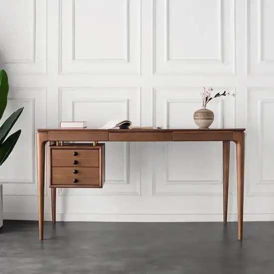 Mid-Century Modern 140 cm Rectangular Walnut Ash Wood Desk with 3 Drawers