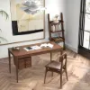 Mid-Century Modern 140 cm Rectangular Walnut Ash Wood Desk with 3 Drawers