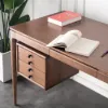 Mid-Century Modern 140 cm Rectangular Walnut Ash Wood Desk with 3 Drawers