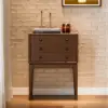 Picture of Tanic Mid Century Modern Chest Cabinet with Storage 3 Drawers of Ash Wood in Walnut