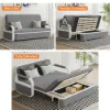 154 cm 2-Seater Cotton & Linen Convertible Sofa Sofa with Storage – Light Gray Sleeper