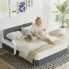 154 cm 2-Seater Cotton & Linen Convertible Sofa Sofa with Storage – Deep Gray Sleeper