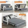 154 cm 2-Seater Cotton & Linen Convertible Sofa Sofa with Storage – Deep Gray Sleeper